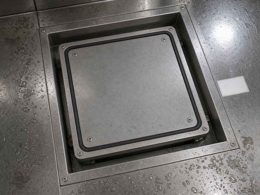 Trap lid with a fresh gasket and blank service sticker — FOG Compliance, Inspections & Service Manifests in Fullerton, CA
