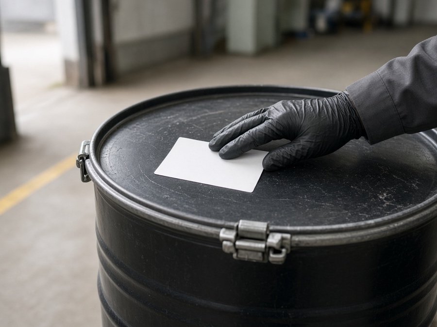 Blank hauling manifest sticker on a sealed drum lid — FOG Compliance, Inspections & Service Manifests in Fullerton, CA