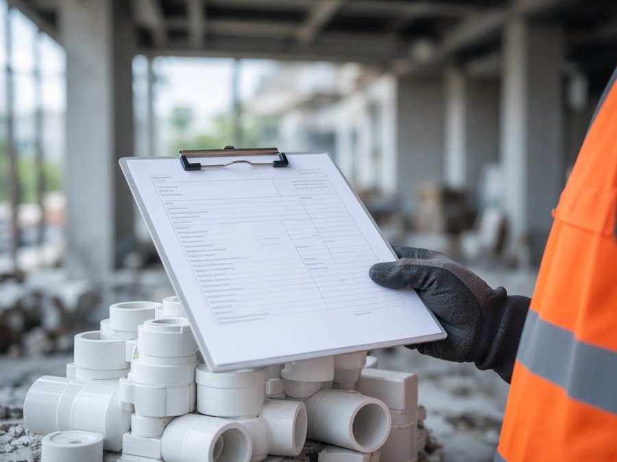 Clipboard with a permit inspection form at a build site — grease trap installation & replacement in Fullerton, CA