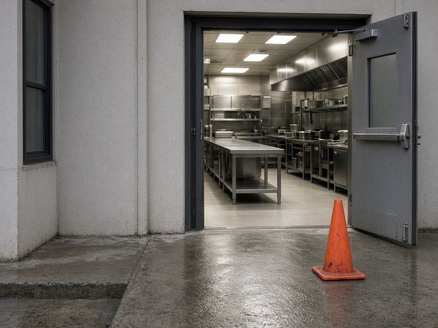 Restaurant kitchen back door and loading dock at a resort-area property — restaurant grease trap cleaning in Fullerton, CA