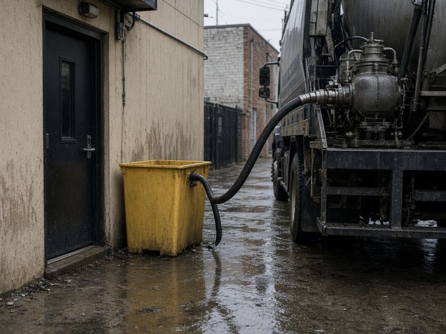 Used cooking oil bin being pumped into a collection truck — Used Cooking Oil Collection & Recycling in Fullerton, CA